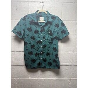 American Eagle Hawaiian Shirt Mens Medium Green Button Up Short Sleeve Palm Tree